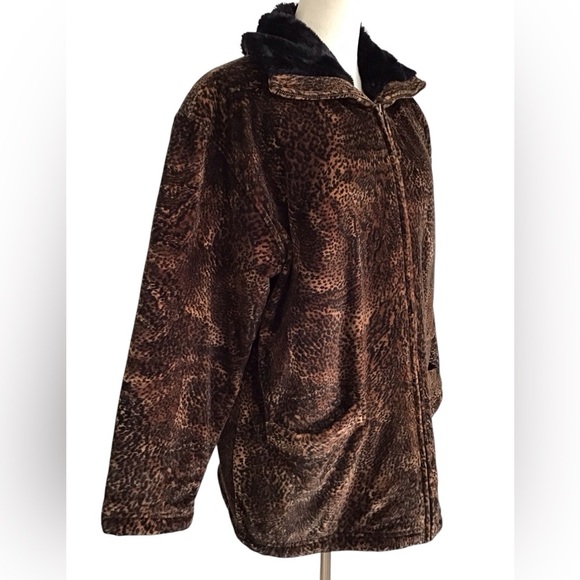 Jones New York Animal Print Velour Parka Coat Size Medium - Picture 6 of 9